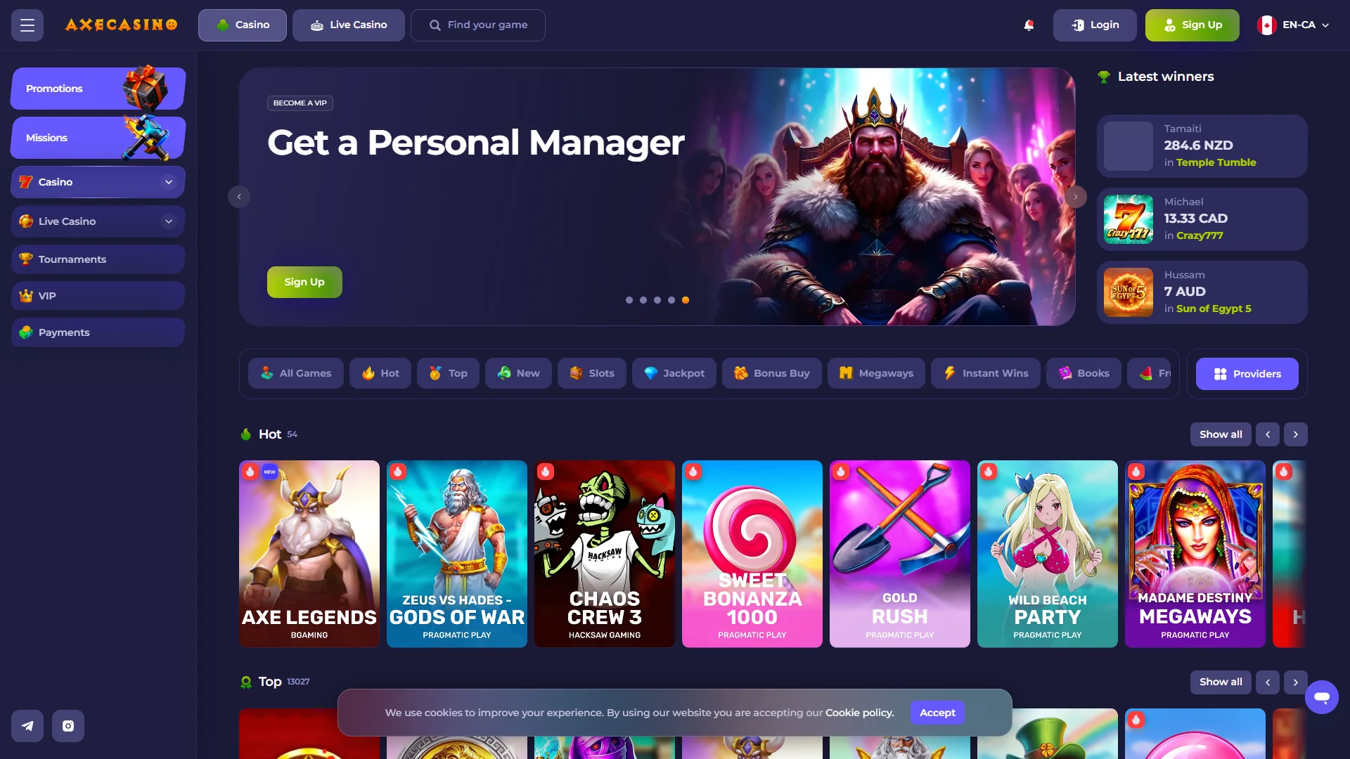 Axe slots and live games